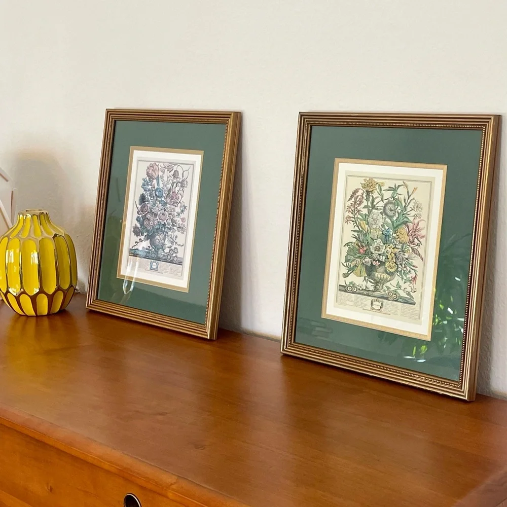 2 Framed Matted Vintage Floral Flower Botanical Bouquet Prints Litho Robert Furb - Picture 1 of 14
